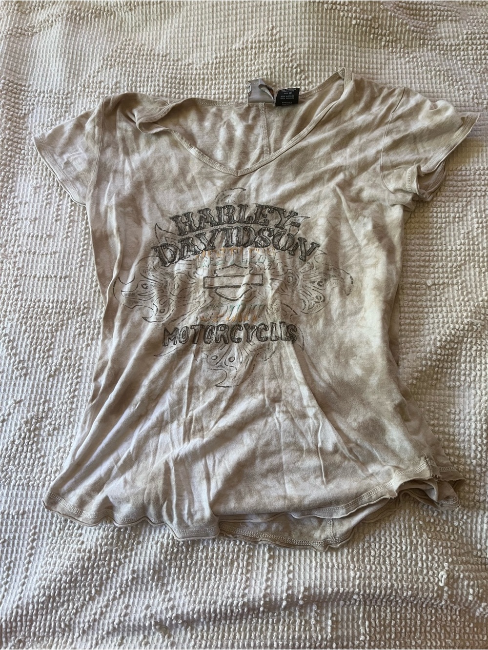 Harley-Davidson Cream V-Neck Tee with Logo Tag